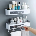 Removable Shower Storage Shelf Perforation-free Wall Storage Organizer Rack Draining Organizer Holder Bathroom Accessories