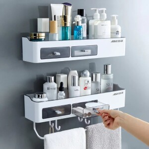 Removable Shower Storage Shelf Perforation-free Wall Storage Organizer Rack Draining Organizer Holder Bathroom Accessories